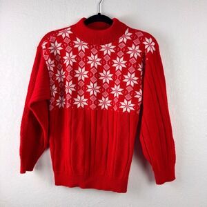 American Pride Vintage Red Cable Knit Cardigan Sweater Made in USA Womens Small